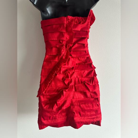 Y2K City Triangles Red Strapless Ruffle Mini Dress Sweetheart Neckline Size 11 - Picture 3 of 8